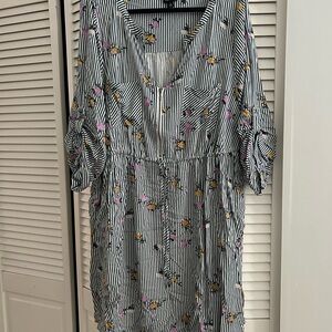 Torrid Teal Striped Floral Top